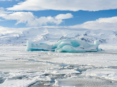 Glacial lagoon Jokulsarlon at Breidamerkurjokullin National Park Vatnajokull during winter White Modern Wood Framed Art Print with Double Matting by Zwick, Martin