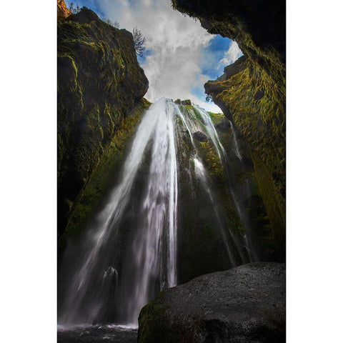 Waterfall on the southern coast of Iceland Black Modern Wood Framed Art Print by Steve Mohlenkamp