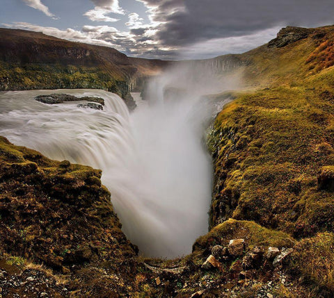 Gullfoss waterfall on the southern coast of Iceland Black Ornate Wood Framed Art Print with Double Matting by Steve Mohlenkamp