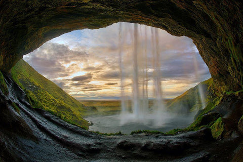 Seljalandsfoss waterfall on the southern coast of Iceland White Modern Wood Framed Art Print with Double Matting by Steve Mohlenkamp