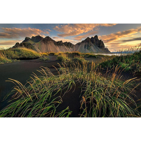 Vestrahorn beach near Hofn in the southeast of Iceland Gold Ornate Wood Framed Art Print with Double Matting by Steve Mohlenkamp