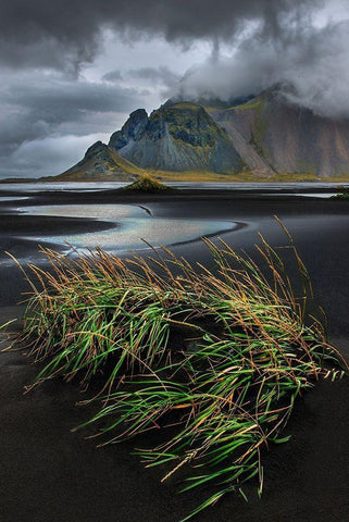 Vestrahorn beach near Hofn in the southeast of Iceland Black Ornate Wood Framed Art Print with Double Matting by Steve Mohlenkamp