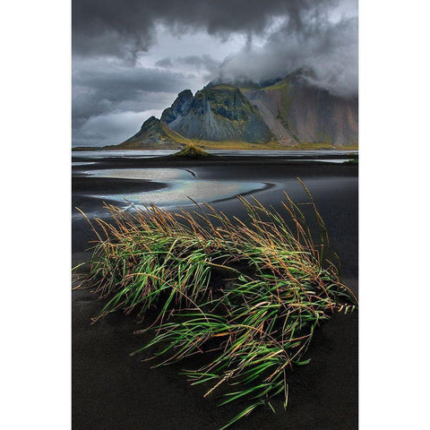 Vestrahorn beach near Hofn in the southeast of Iceland Gold Ornate Wood Framed Art Print with Double Matting by Steve Mohlenkamp