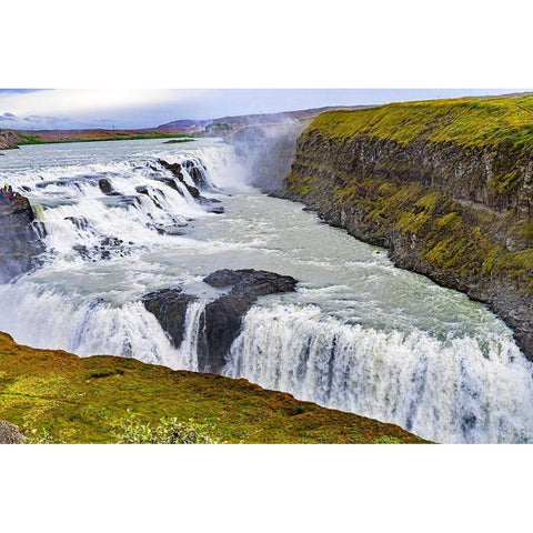 Enormous Gullfoss Waterfall Golden Falls Golden Circle-Iceland One of largest waterfalls in Europe White Modern Wood Framed Art Print by Perry, William