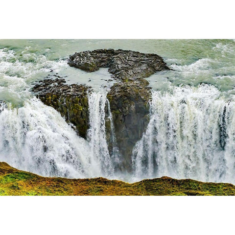Enormous Gullfoss Waterfall Golden Falls Golden Circle-Iceland One of largest waterfalls in Europe White Modern Wood Framed Art Print by Perry, William