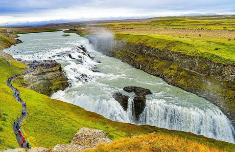 Enormous Gullfoss Waterfall Golden Falls Golden Circle-Iceland One of largest waterfalls in Europe White Modern Wood Framed Art Print with Double Matting by Perry, William