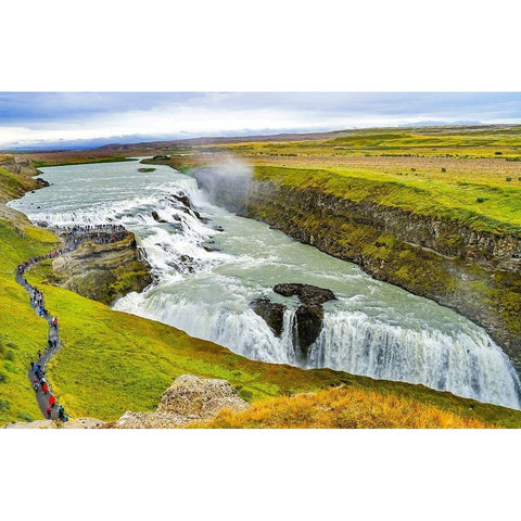 Enormous Gullfoss Waterfall Golden Falls Golden Circle-Iceland One of largest waterfalls in Europe Black Modern Wood Framed Art Print by Perry, William