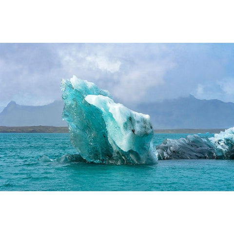 Blue-large iceberg Diamond Beach Jokulsarlon Glacier Lagoon Vatnajokull National Park White Modern Wood Framed Art Print by Perry, William