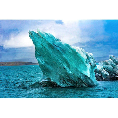 Blue-large iceberg Diamond Beach Jokulsarlon Glacier Lagoon Vatnajokull National Park Gold Ornate Wood Framed Art Print with Double Matting by Perry, William
