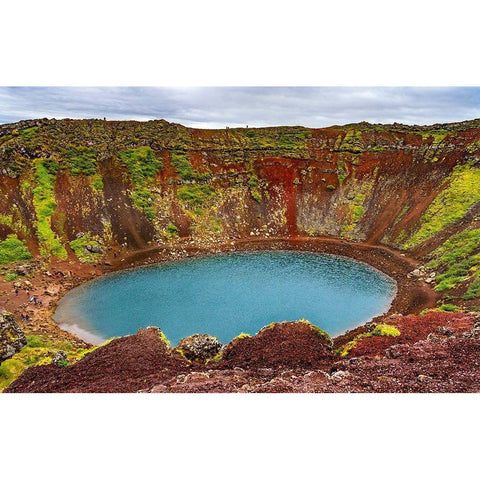 Red green Kerio Volcano Crater blue Lake Golden Falls Golden Circle-Iceland  Black Modern Wood Framed Art Print by Perry, William