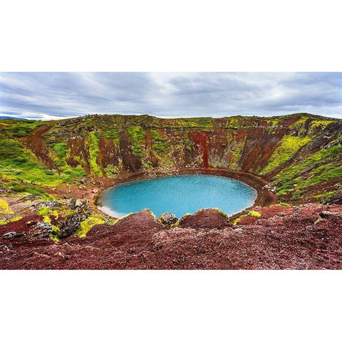 Red green Kerio Volcano Crater blue Lake Golden Falls Golden Circle Black Modern Wood Framed Art Print by Perry, William