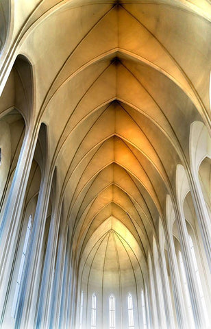 Tall Columns Windows Ceiling Hallgrimskirkja Large Lutheran Church-Reykjavik-Iceland  White Modern Wood Framed Art Print with Double Matting by Perry, William