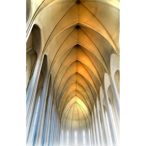 Tall Columns Windows Ceiling Hallgrimskirkja Large Lutheran Church-Reykjavik-Iceland  Black Modern Wood Framed Art Print by Perry, William