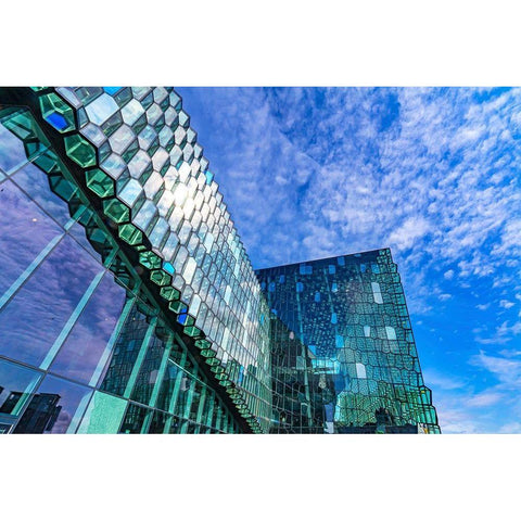 Modern glass concert hall-Reykjavik-Iceland Gold Ornate Wood Framed Art Print with Double Matting by Perry, William