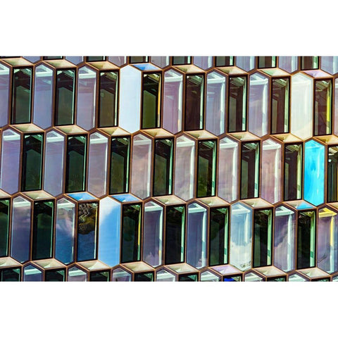 Modern glass abstract background concert hall-Reykjavik-Iceland Black Modern Wood Framed Art Print by Perry, William