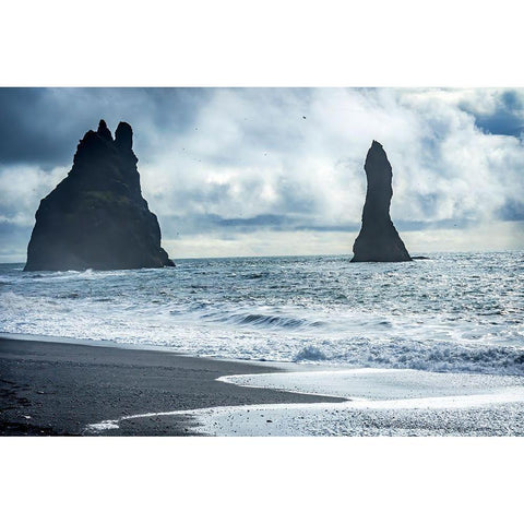 Black sand beach-South Shore-Iceland Sand is black obsidian Black Modern Wood Framed Art Print by Perry, William