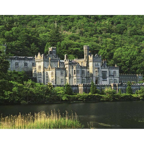 Ireland, Galway, Connemara The Kylemore Abbey Black Modern Wood Framed Art Print with Double Matting by Flaherty, Dennis