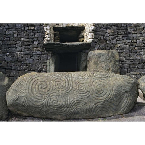 Ireland, Newgrange Elaborately carved stone White Modern Wood Framed Art Print by Flaherty, Dennis