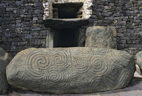 Ireland, Newgrange Elaborately carved stone Black Ornate Wood Framed Art Print with Double Matting by Flaherty, Dennis