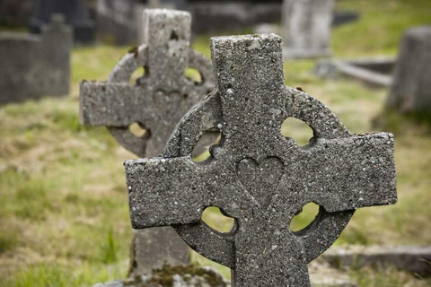 Ireland, Co Mayo, Achill Isl Celtic gravestones White Modern Wood Framed Art Print with Double Matting by Kaveney, Wendy