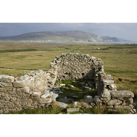 Ireland, Mayo, Achill Island Ruins at Slievemore Black Modern Wood Framed Art Print by Kaveney, Wendy