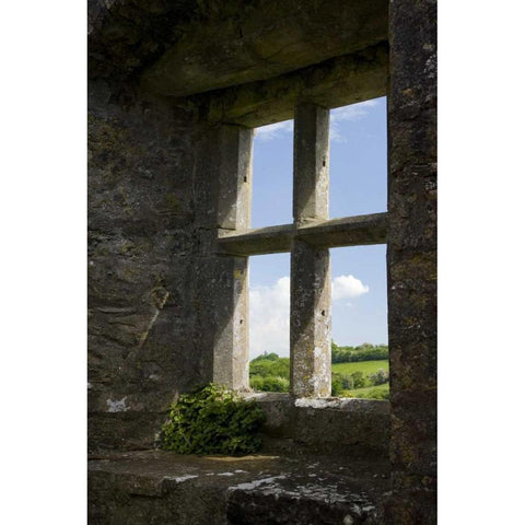 Ireland, Turlough Looking out of a stone window Black Modern Wood Framed Art Print by Kaveney, Wendy