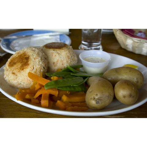 Ireland, Ballyvaughan Salmon cakes with veggies White Modern Wood Framed Art Print by Kaveney, Wendy