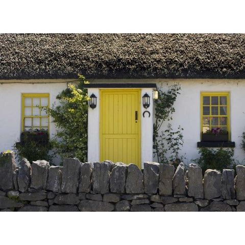 Ireland, Ballyvaughan Thatched-roof house Black Modern Wood Framed Art Print by Kaveney, Wendy