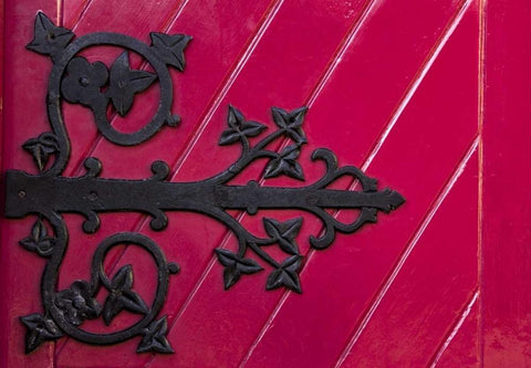 Ireland, Ennis Close up of door hing detail Black Ornate Wood Framed Art Print with Double Matting by Kaveney, Wendy