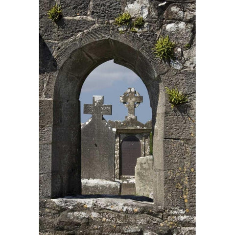 Ireland, Co MayoTombstones at Burrishoole Abbey Black Modern Wood Framed Art Print by Kaveney, Wendy