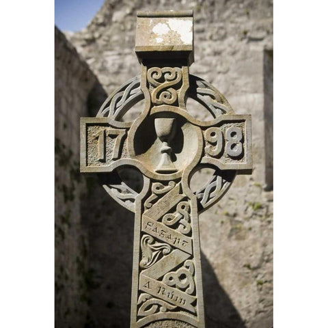 Ireland, Co Mayo, Cross at Burrishoole Abbey White Modern Wood Framed Art Print by Kaveney, Wendy