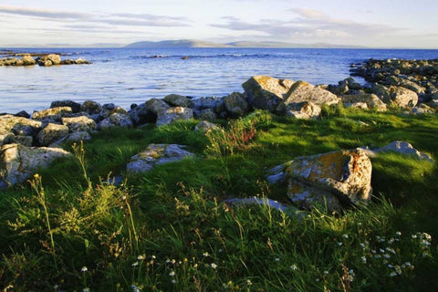 Ireland, Galway Bay Bay in late afternoon light White Modern Wood Framed Art Print with Double Matting by Flaherty, Dennis