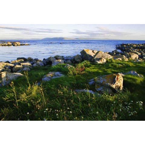 Ireland, Galway Bay Bay in late afternoon light White Modern Wood Framed Art Print by Flaherty, Dennis