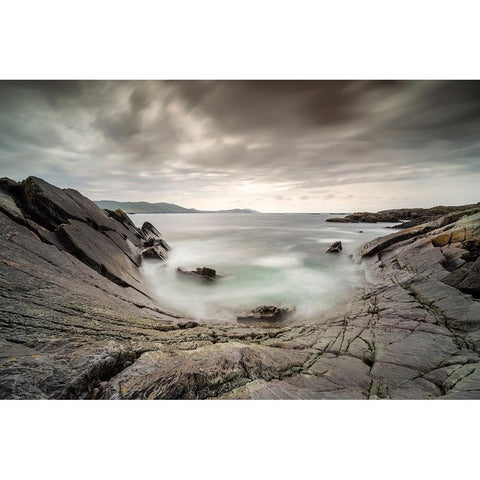 Europe-Ireland-Eyeries-Landscape with the Beara Bowl rock formation White Modern Wood Framed Art Print by Jaynes Gallery
