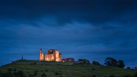 Europe-Ireland-Cashel-Rock of Cashel ruins at sunset White Modern Wood Framed Art Print with Double Matting by Jaynes Gallery