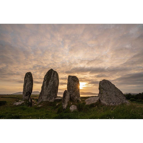 Europe-Ireland-Waterville-Eightercua stone row a sunset Black Modern Wood Framed Art Print by Jaynes Gallery