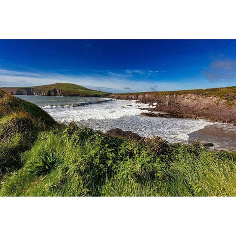 Waves crash into cliffs at Binn Ban Beach near Dingle-Ireland Black Modern Wood Framed Art Print with Double Matting by Haney, Chuck