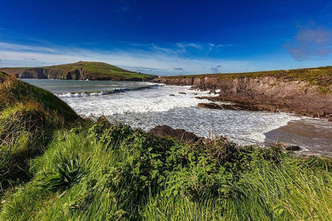 Waves crash into cliffs at Binn Ban Beach near Dingle-Ireland White Modern Wood Framed Art Print with Double Matting by Haney, Chuck