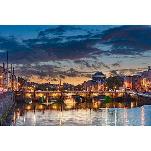 The Grattan Bridge over the River Liffey at dusk in downtown Dublin-Ireland White Modern Wood Framed Art Print by Haney, Chuck