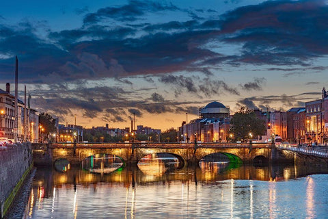 The Grattan Bridge over the River Liffey at dusk in downtown Dublin-Ireland Black Ornate Wood Framed Art Print with Double Matting by Haney, Chuck