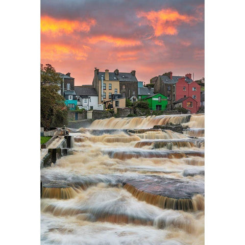 Ennistymon Falls on the Cullenagh River in Ennistymon-Ireland Black Modern Wood Framed Art Print by Haney, Chuck