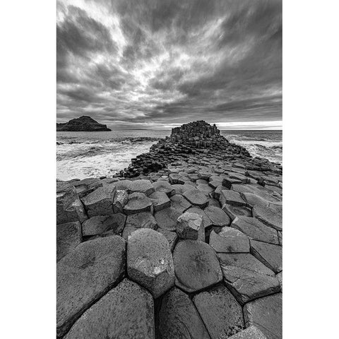 Interlocking basalt columns at sunset at the Giants Causeway near Bushmills-Northern Ireland Black Modern Wood Framed Art Print with Double Matting by Haney, Chuck