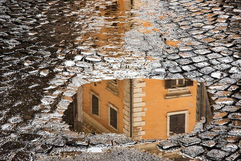 Italy-Rome Via di Ripetta-puddles after the rain Black Ornate Wood Framed Art Print with Double Matting by Jones, Alison