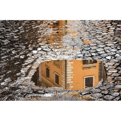 Italy-Rome Via di Ripetta-puddles after the rain White Modern Wood Framed Art Print by Jones, Alison