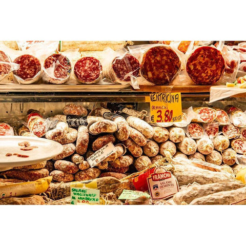 Italy-Rome Piazza della Rotunda-meat at Salami Antica Black Modern Wood Framed Art Print by Jones, Alison