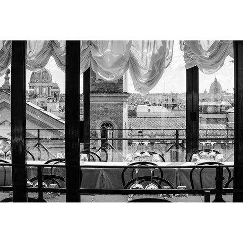 Italy-Rome Scene of skyline and St Peters dome from restaurant on Viale della Trinita dei Monti White Modern Wood Framed Art Print by Jones, Alison