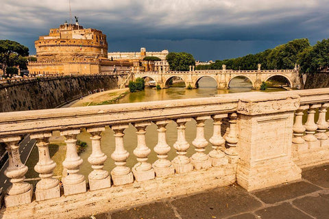 Italy-Rome Tiber River-Castel SantAngelo and Ponte SantAngelo seen upstream White Modern Wood Framed Art Print with Double Matting by Jones, Alison