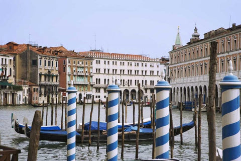 Italy, Venice Grand Canal and buildings White Modern Wood Framed Art Print with Double Matting by Flaherty, Dennis