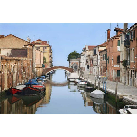 Italy, Venice Boats and homes along city canals White Modern Wood Framed Art Print by Flaherty, Dennis