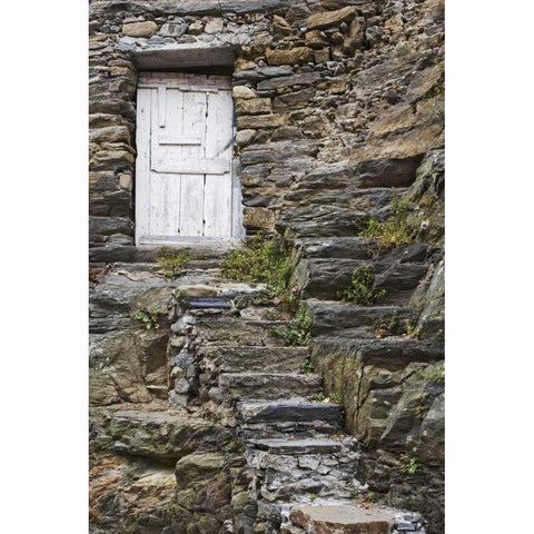 Italy, Vernazza Rock steps lead to an old door White Modern Wood Framed Art Print by Flaherty, Dennis